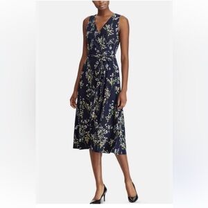 Lauren Ralph Lauren Midi Dress Blue Floral Pernille  Knit Size 6